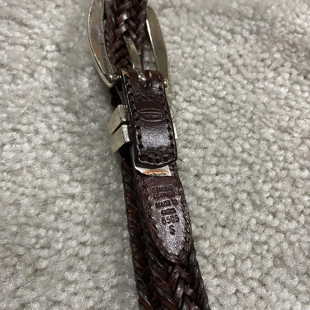 VTG Talbots Belt Womens S Brown Braided Leather Silver Buckle Skinny Boho